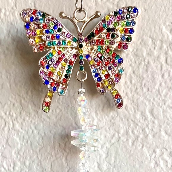Multicolor Crystal Golden Butterfly Jeweled Suncatcher Window Sun Hanging New - Picture 2 of 4